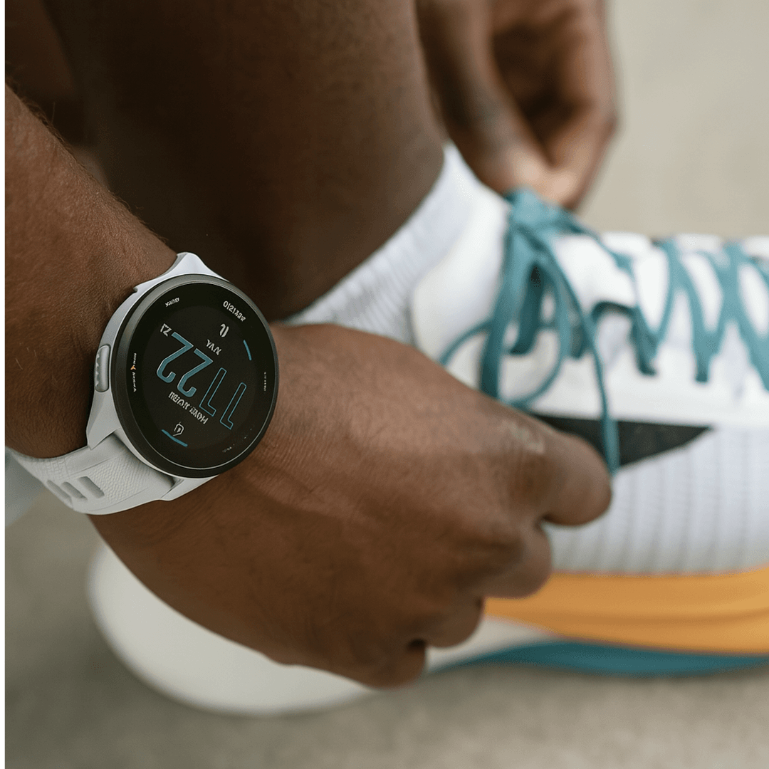 Garmin Forerunner 165 on wrist during run