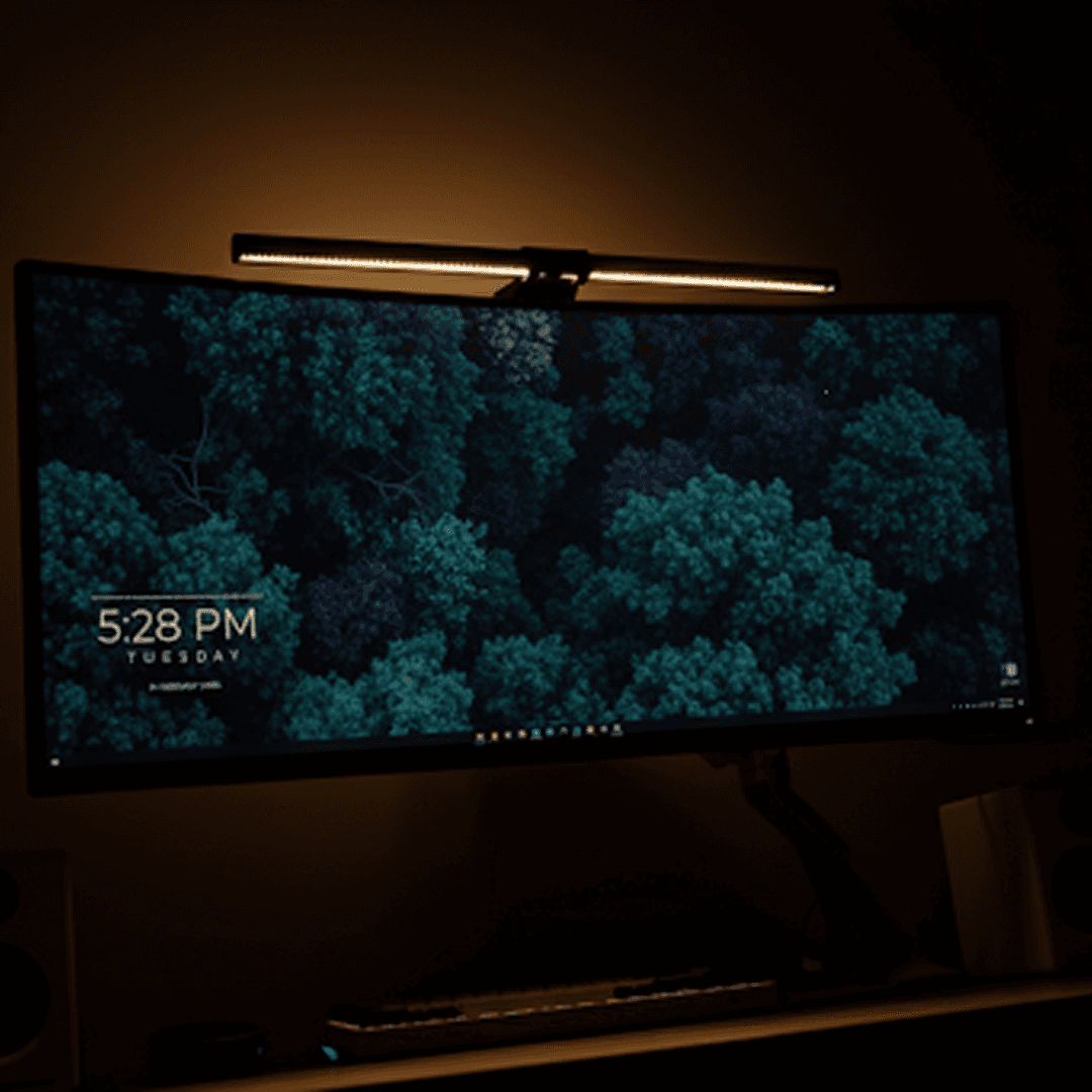 BenQ ScreenBar Halo illuminating workspace without screen glare