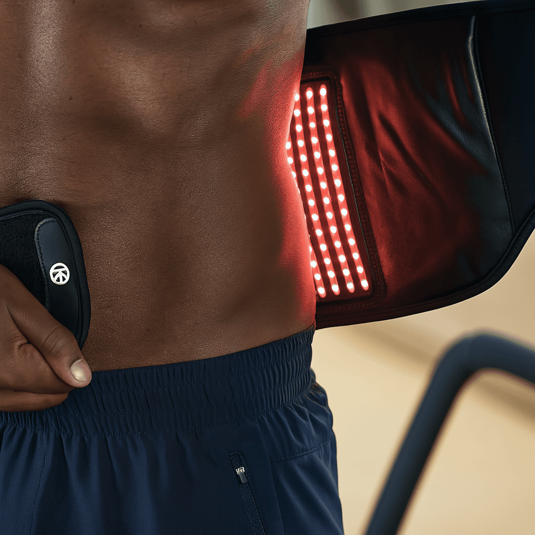 Therabody ThermaBack LED therapy in use